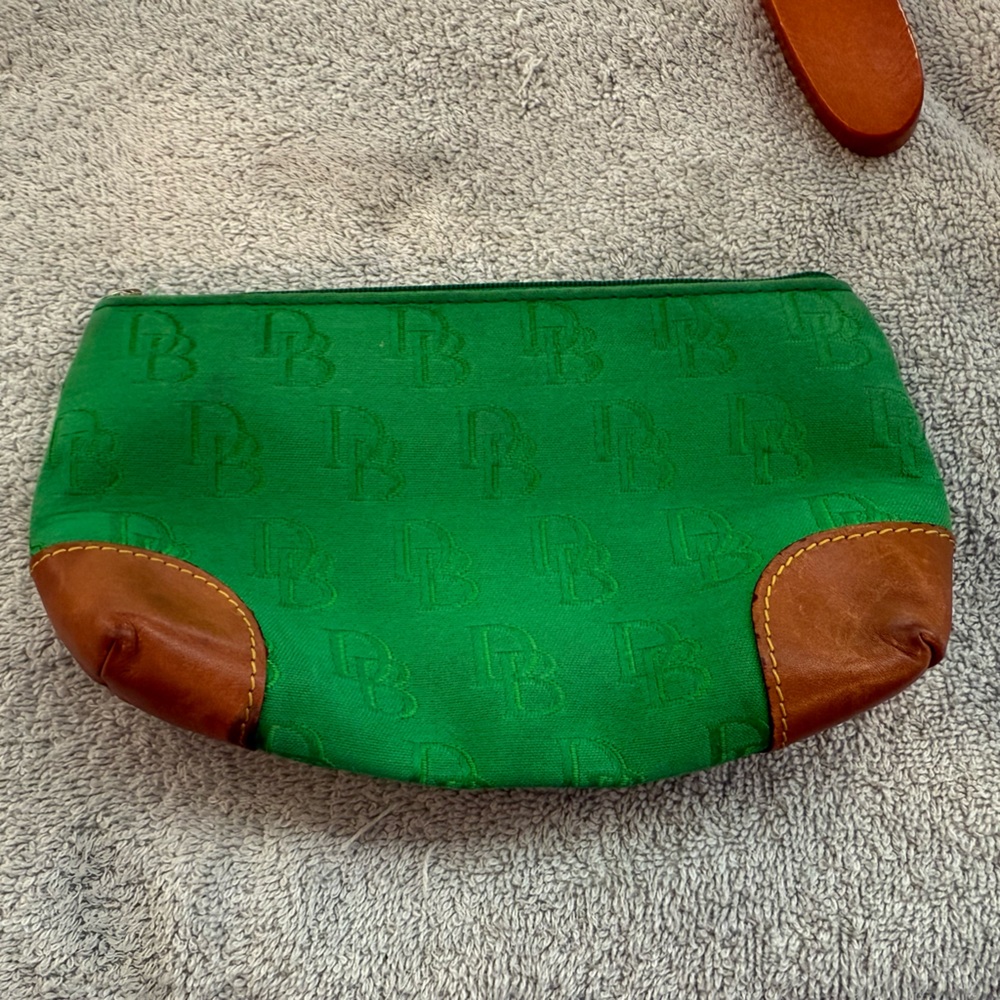 Vintage Dooney & Bourke Green Canvas Pouch with Leather Trim